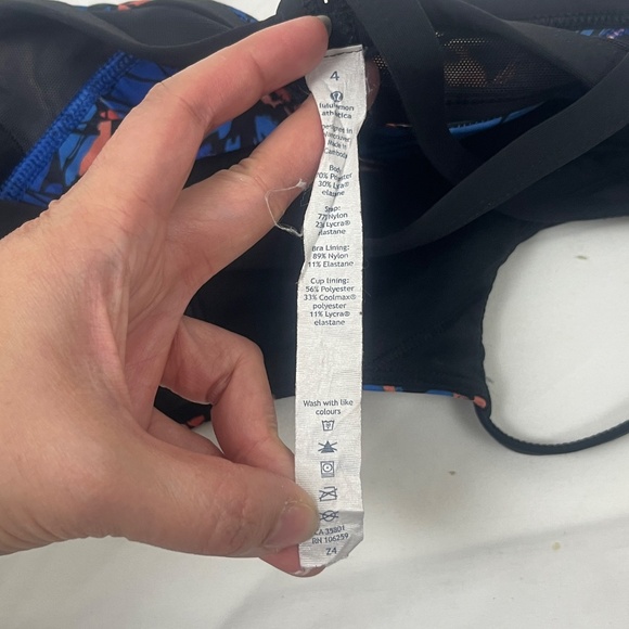 Lululemon Rise and Run Bra Sz 4 Mini Paint Harbor Blue Multi Black Strap - Picture 10 of 10